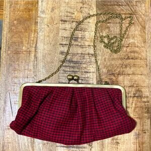 Vintage Wool Houndstooth Crossbody Chain Bag